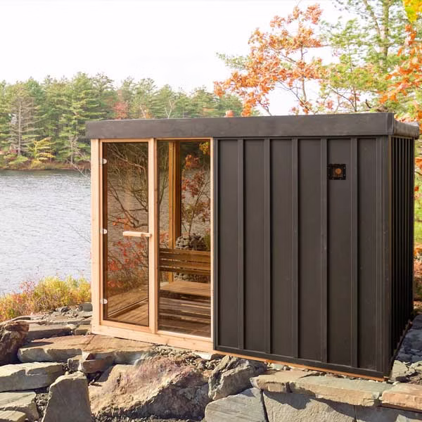 Pure Cube Orion Sauna with Shower outdoor sauna exterior